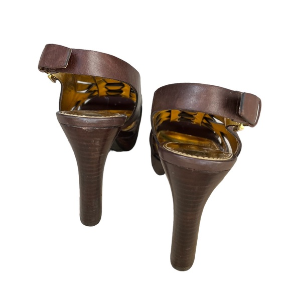RALPH LAUREN SHAINA Brown
Gold Leather Strappy Heeled Sandals Pumps Size 7B - Picture 4 of 8